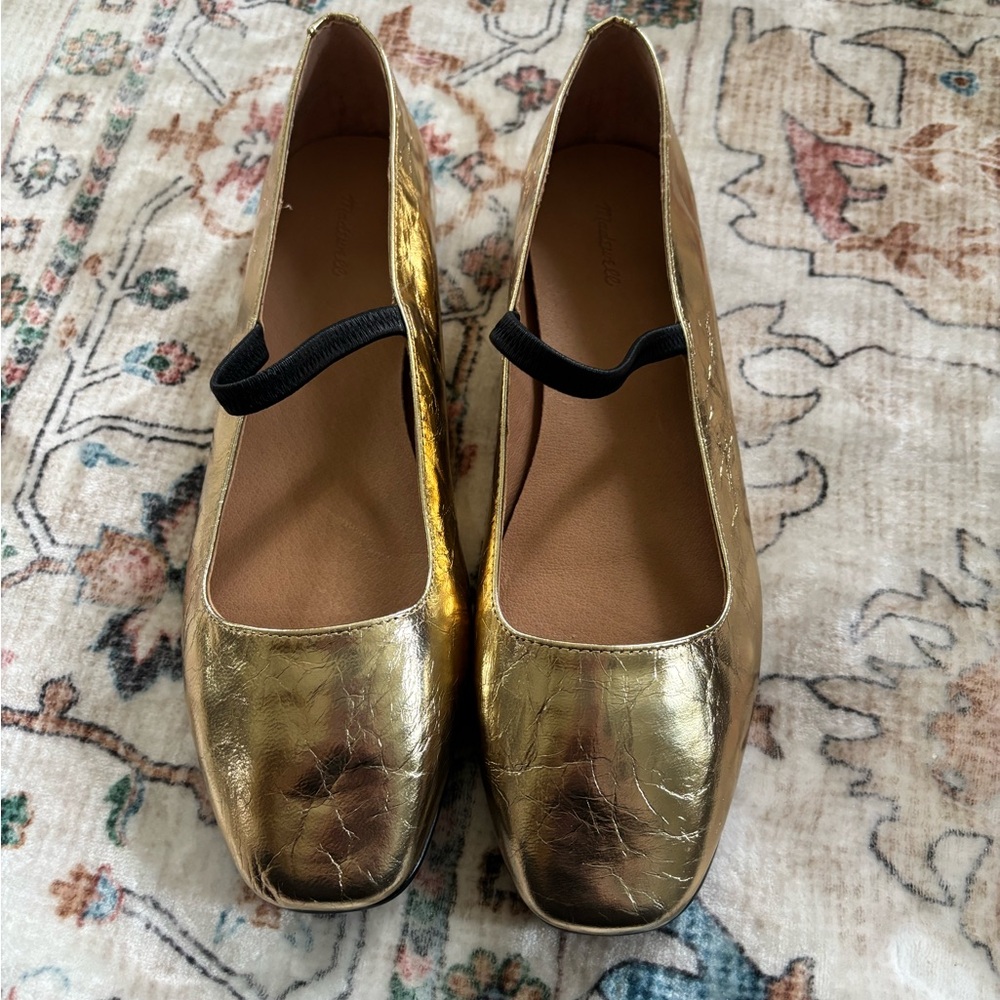 Madewell Gold Metallic Flats with Square Toe